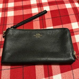Black double zip wallet wristlet with gold zippers used twice
